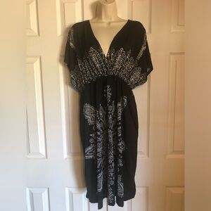 Cristina Love V Neck Short Sleeve Black White Paisley Boho Maxi Dress 2XL Hippie